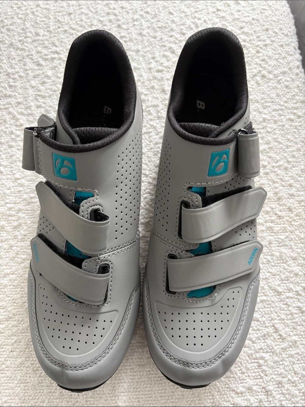 Ladies Gray and Teal Bontrager Adorn Cycling Shoes with Velcro Straps